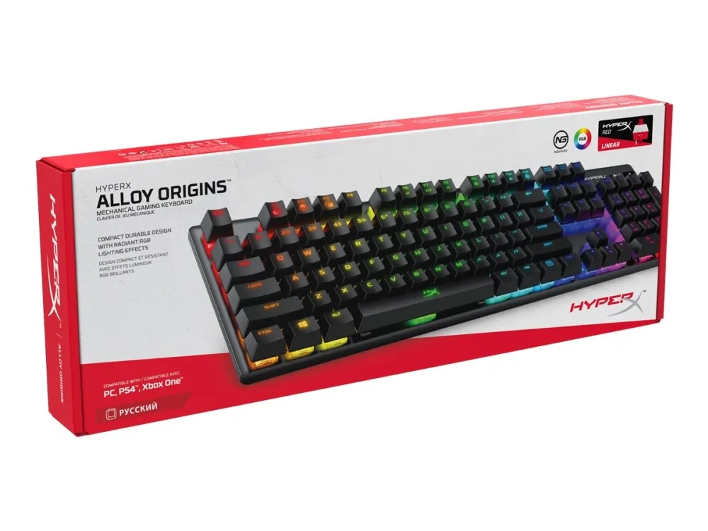 HyperX Alloy Origins - Tastatur - bagbelyst - USB-C - QWERTY - USA - tastkontakt: HyperX Red - sort