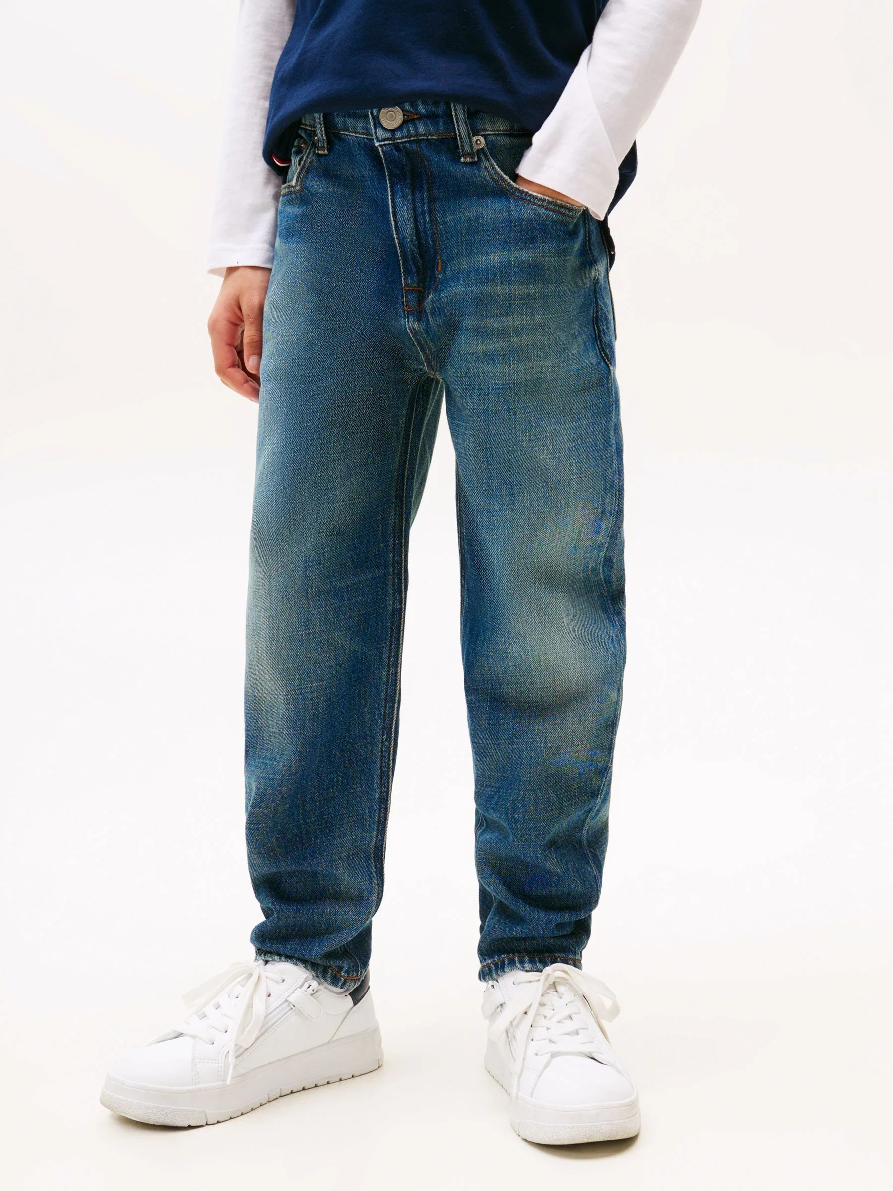 Tommy Hilfiger Logo Embroidery Faded Jeans