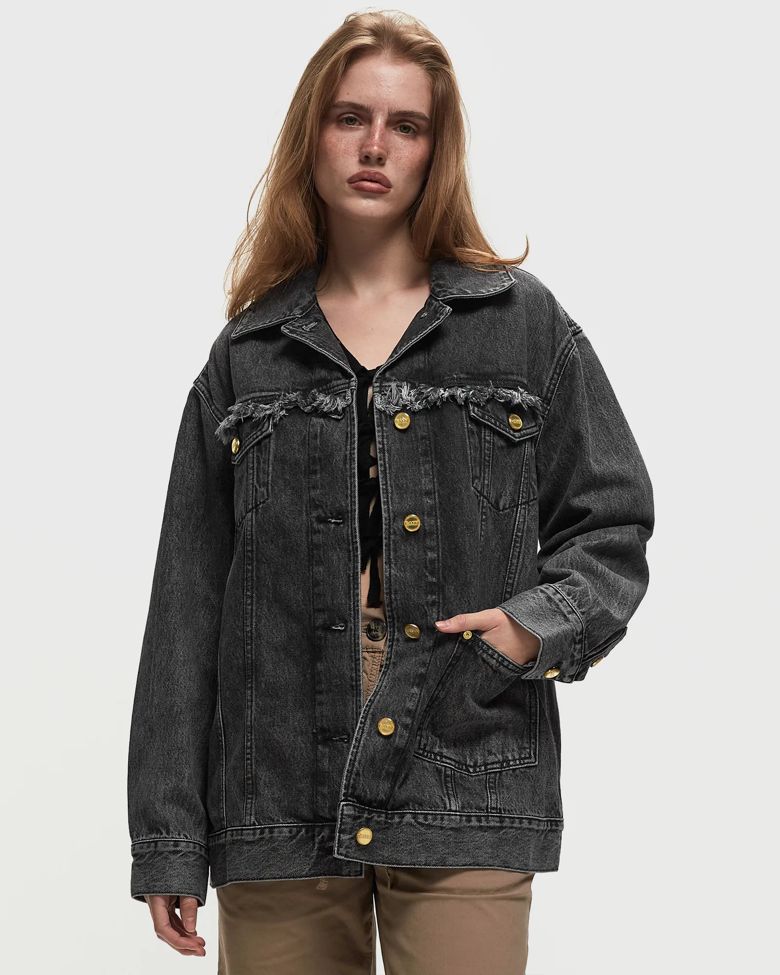 Ganni Snow Washed Denim Oversized Jacket