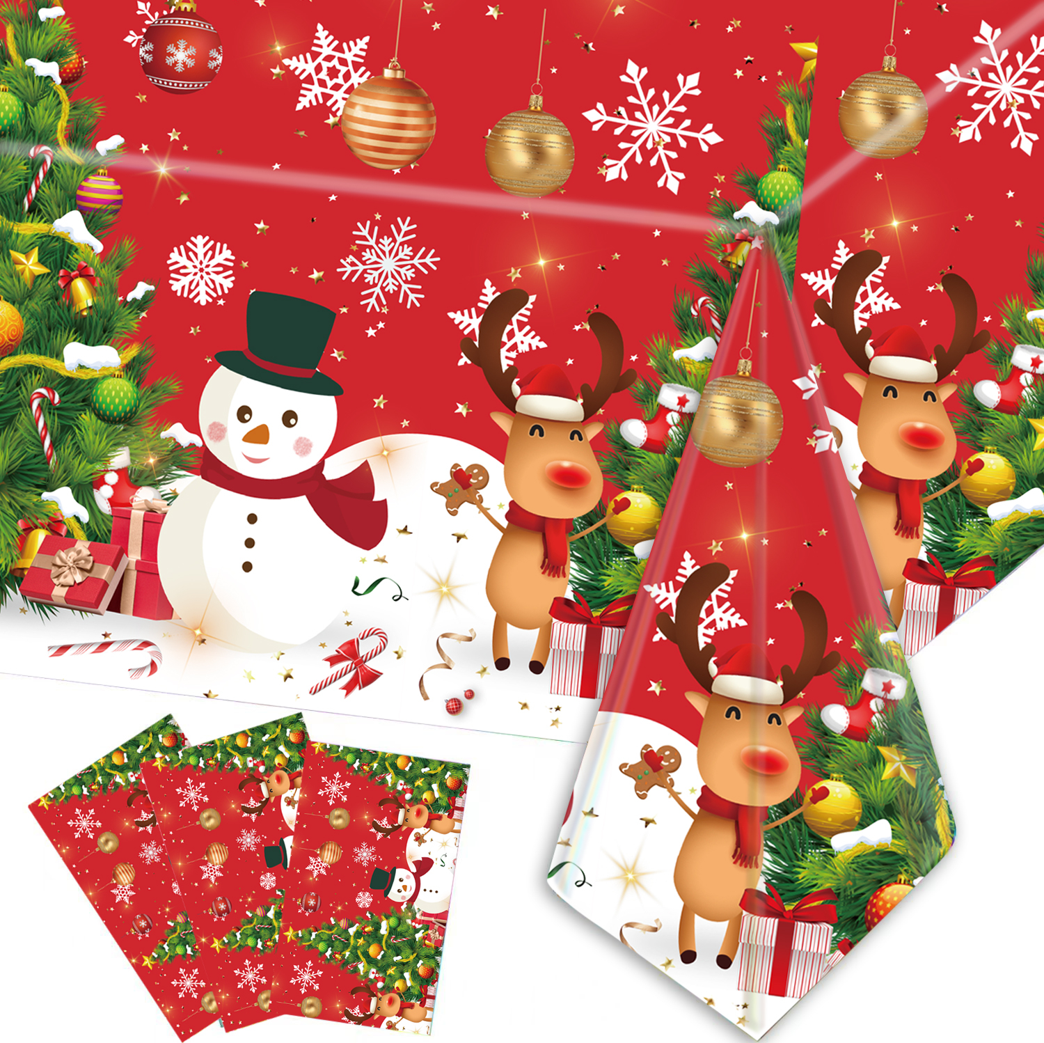 (133-tlg. Set) Einweg Geschirr Weihnachts Party Tisch Deko inkl. Teller / Servietten / Besteck / Papp Becher / Strohhalme - Schneemann / Rentier