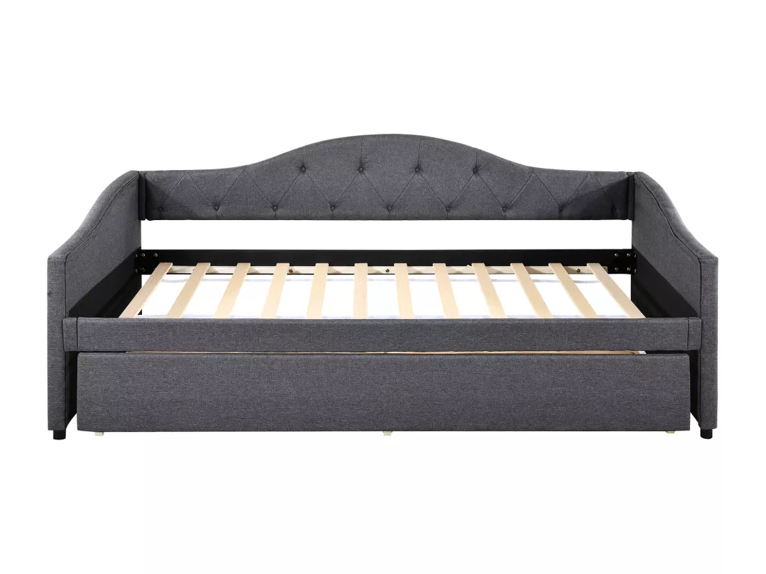 Lit gigogne 90 x 200 cm + lit 90 x 190 cm, canapé-lit - tissu en lin - coloris gris (sans matelas)