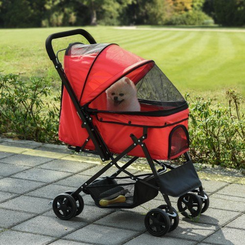 Carrinho de passeio dobrável vermelho para animais de estimação PawHut