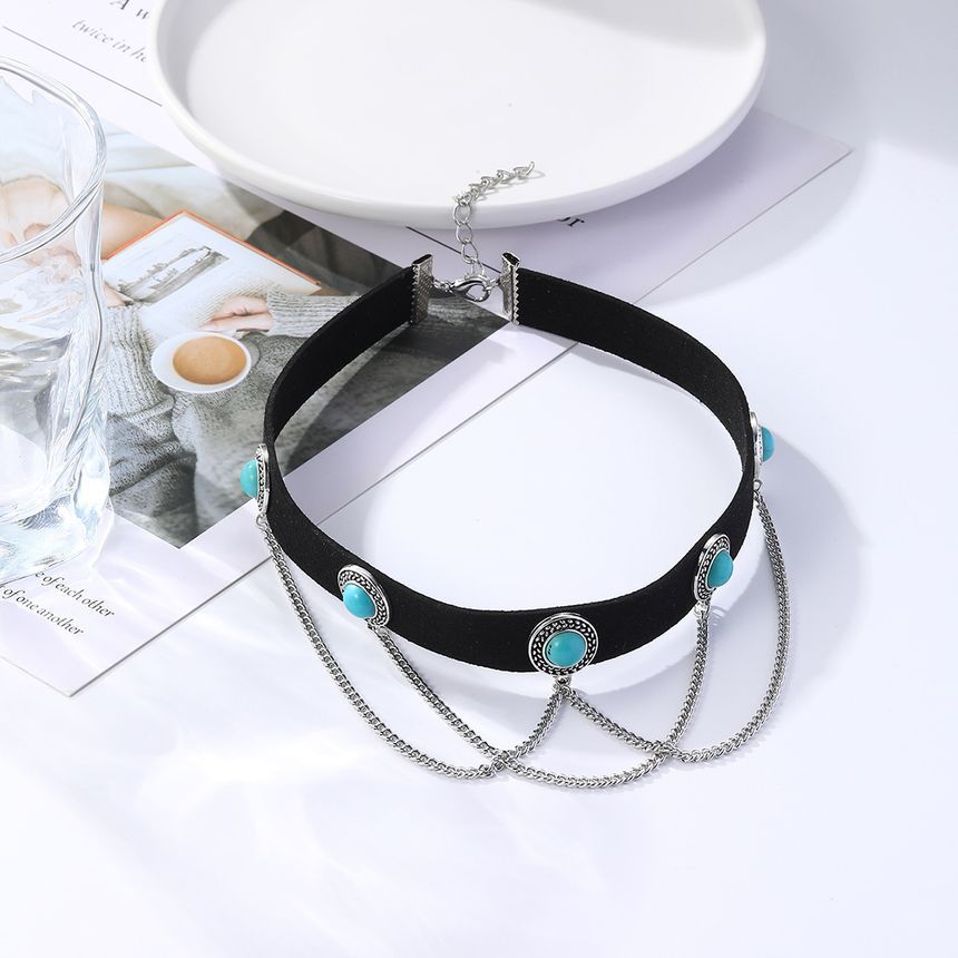 Bolgivy - Choker met gelaagde fluwelen bloemenhanger