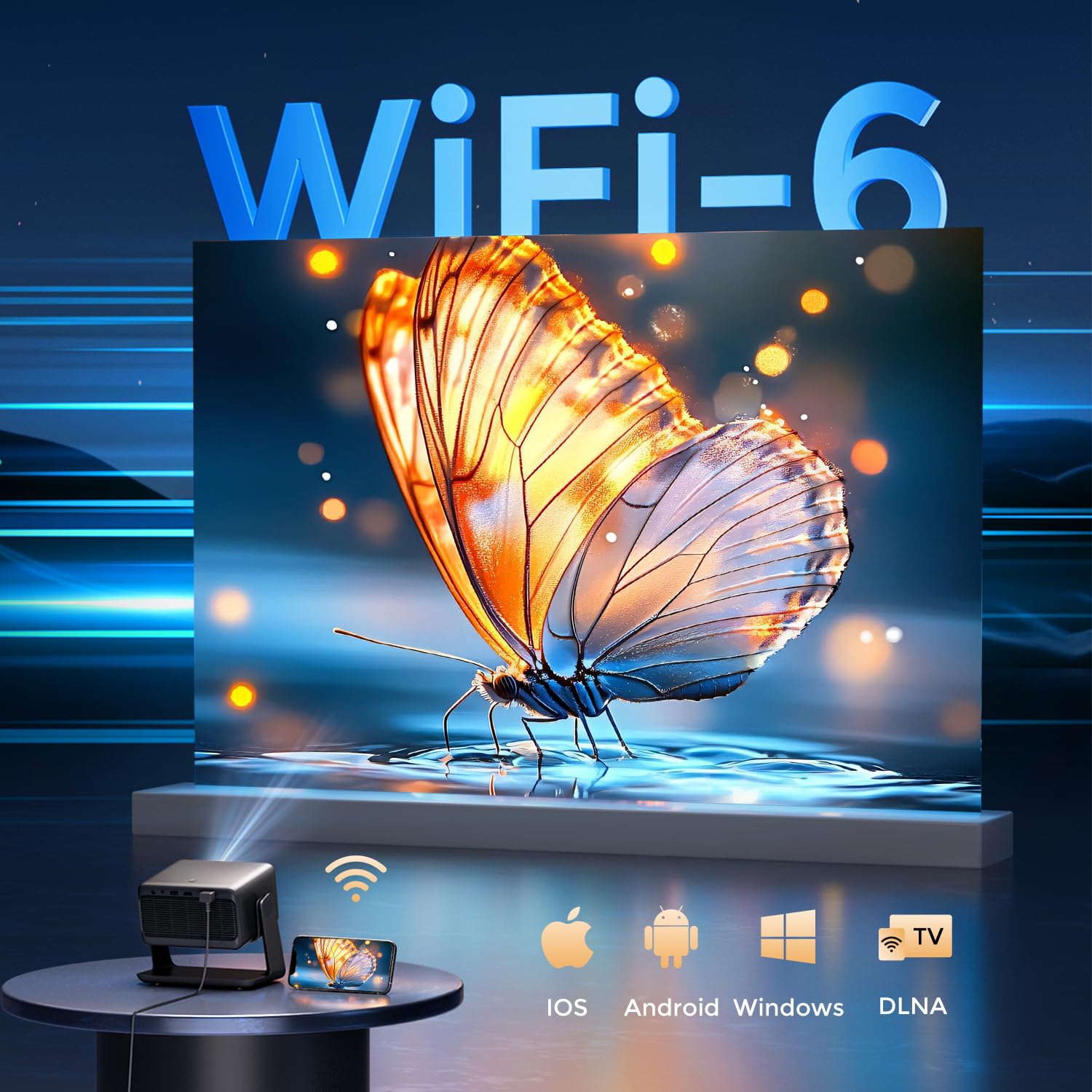 Vidéoprojecteur 30000 Lumens Projecteur Video Auto Focus/Keystone WiFi Bluetooth AMEELA Portable Videoprojecteur 4K Dolby Audio FHD 1080P HDMI/USB int