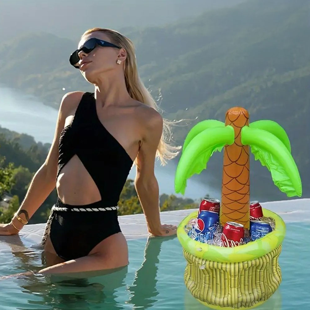 (40x68cm) Aufblasbarer Party Flaschen Kühler Sommer Getränke Halter Eiskübel Eimer Dosenkühler - Kokosnuss Palme
