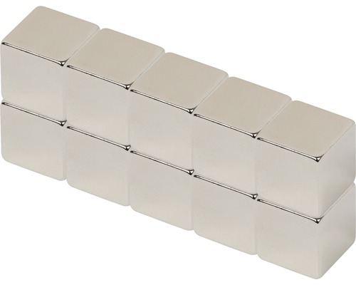 Neodymium blokmagneet 10x10x10 mm, 10 stuks.