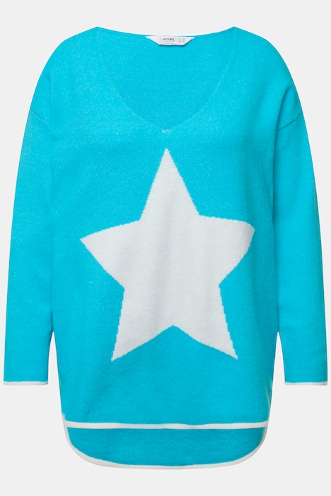 Pullover, oversized, Sterne, V-Ausschnitt, Langarm