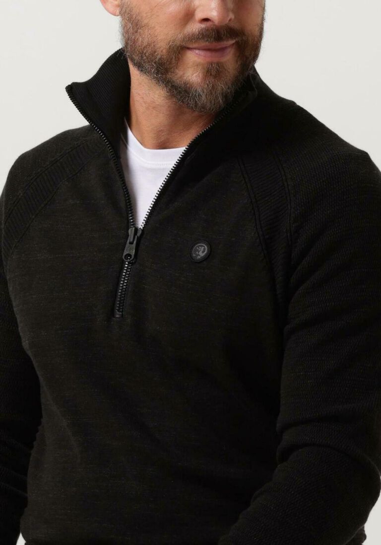 CAST IRON zwarte cast iron trui half zip collar cotton heather plated half zip