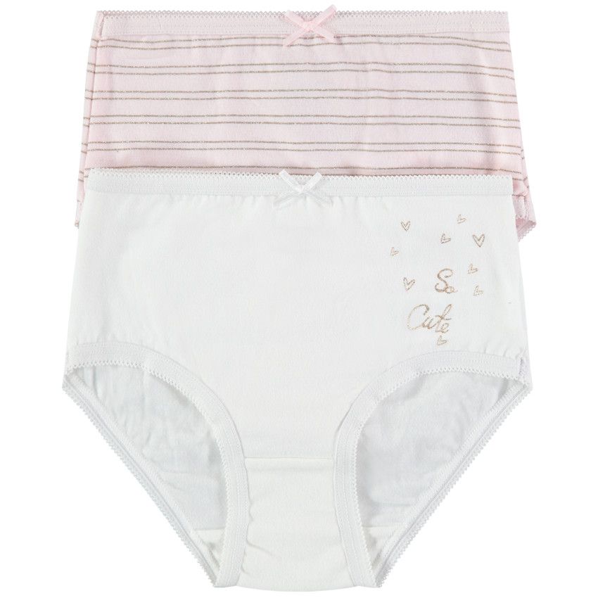 Lot de 2 shorties en coton à noeud et touches brillantes - Ecru
