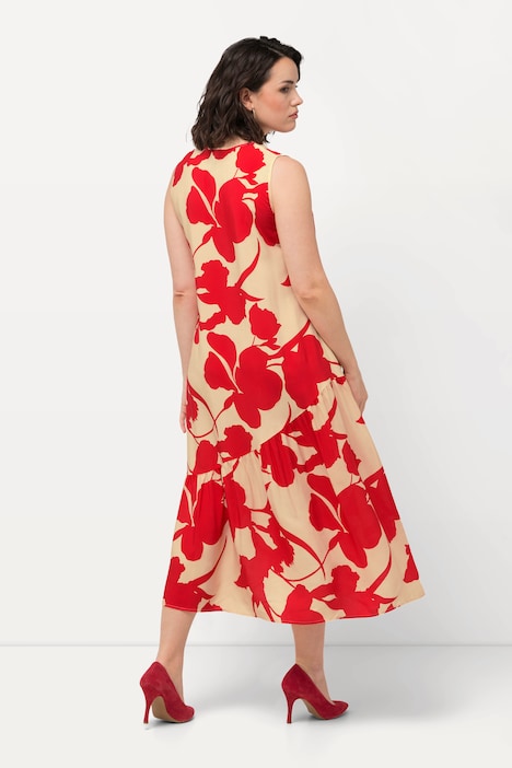Midikleid, Blüten, A-Linie, V-Ausschnitt, ärmellos