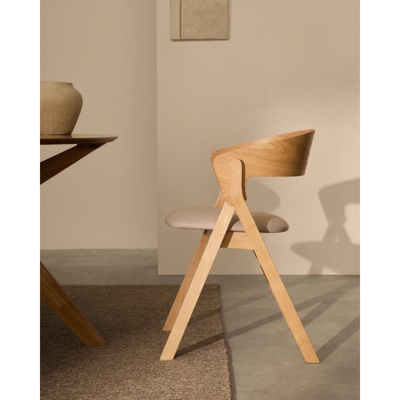 Chaise Godia en placage de frêne finition naturelle et tissu chenille beige
