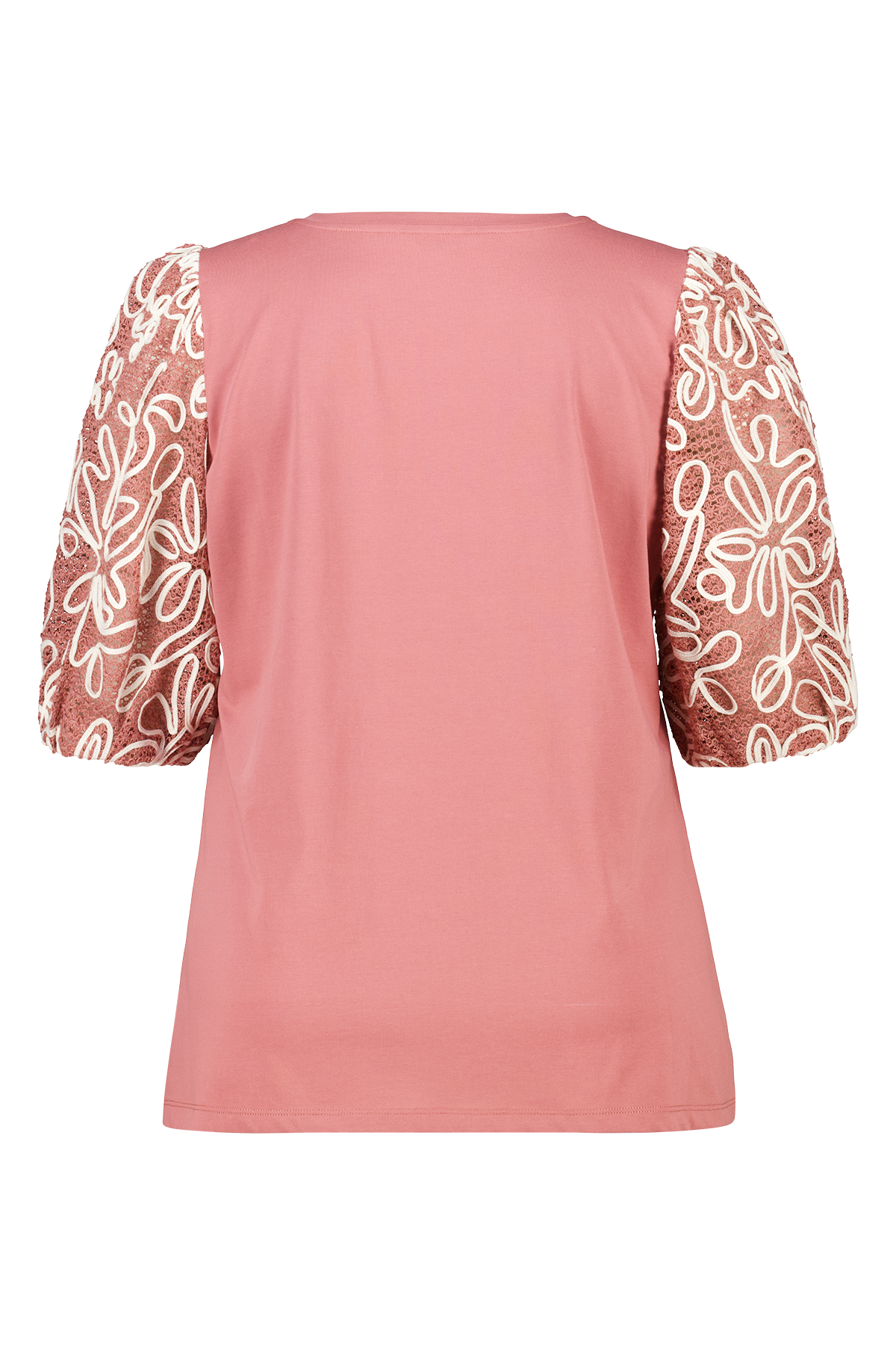 T-shirt met geborduurde mouwen Oud rose