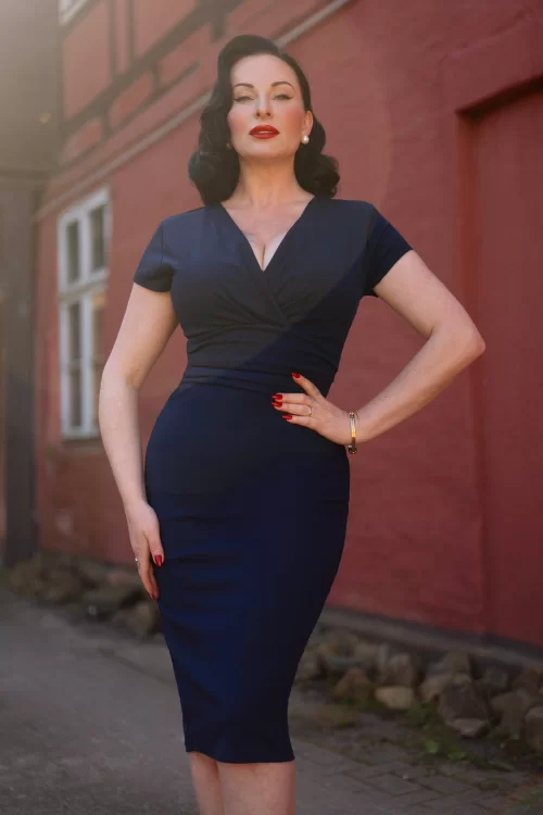 Vintage Chic for Topvintage Vivien pencil jurk in marineblauw