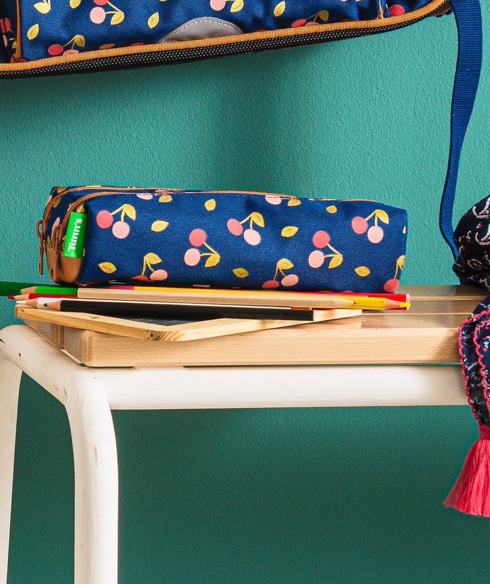 TANN'SLA TROUSSE SCOLAIRE DOUBLE ALEXA BLEUE IMPRIMÉE CERISES