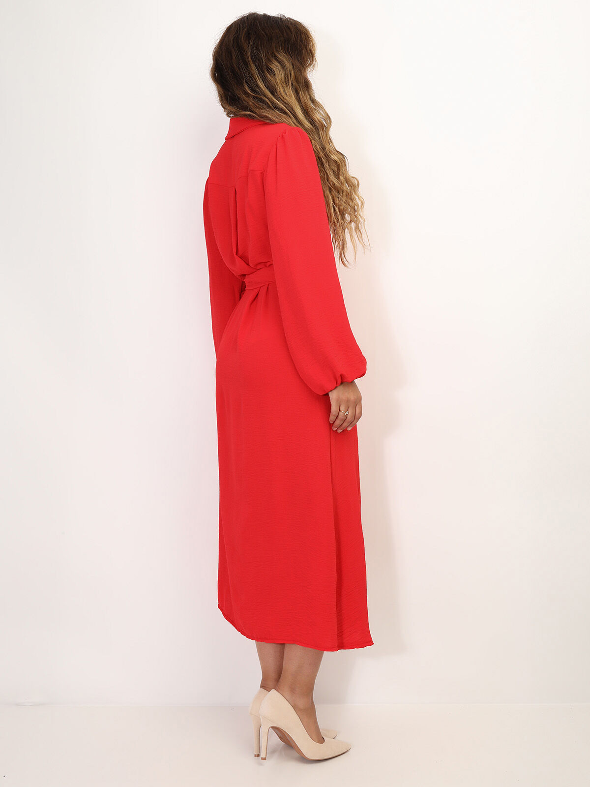 Robe cache-coeur longue à nouer- Rouge