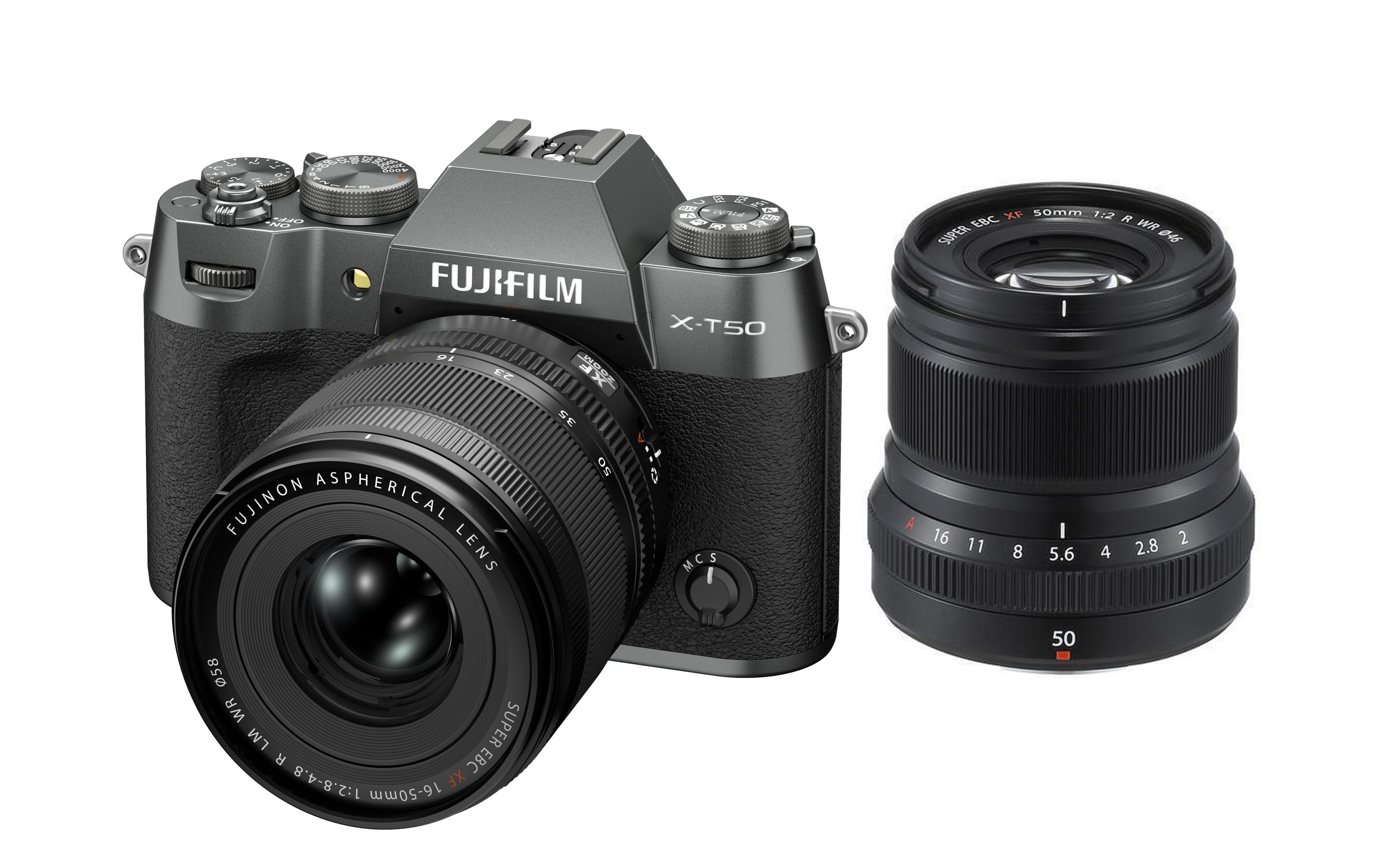 Fotokamera X-T50 Black Kit XF 16-50mm + 50mm<br>Kompakte Systemkamera mit 40.2-Megapixel-Sensor, 6.2K-Video und Filmsimulations-Einstellrad