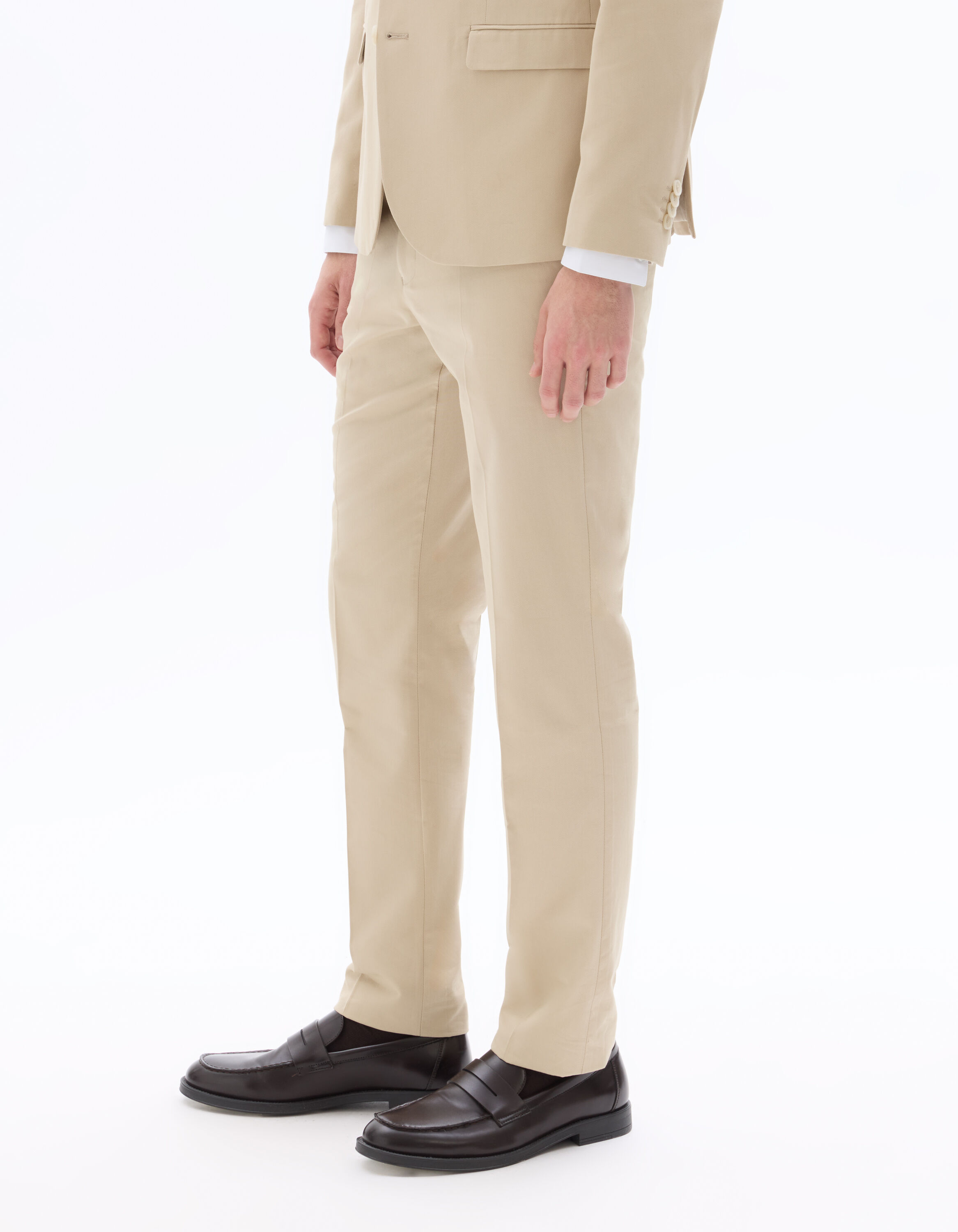 Pantalon de costume slim coton et lyocell - beige