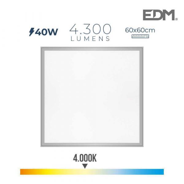 EDM Painel LED 40W 4300lm RA80 60x60cm 4000K Luz do Dia