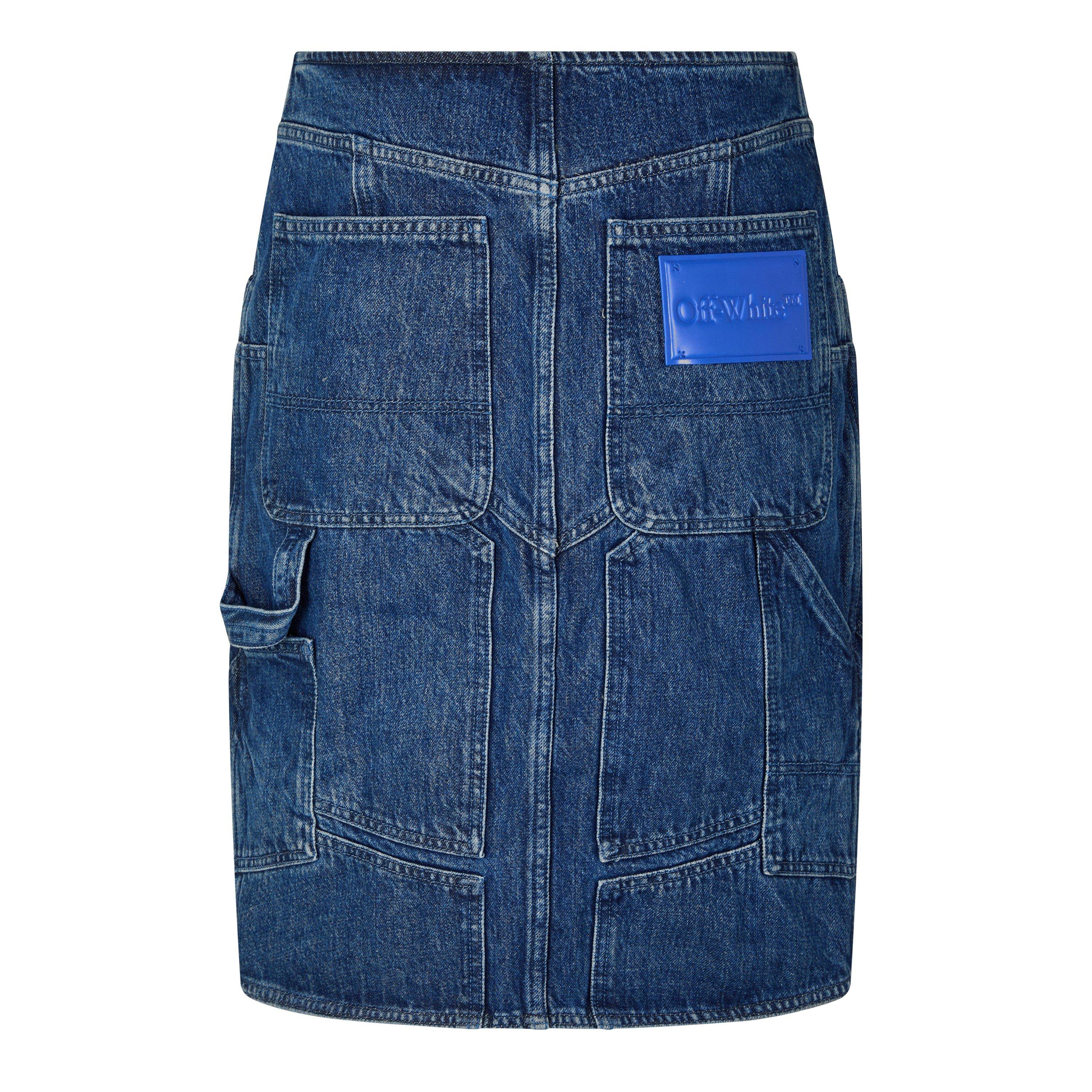 Off White Logo Patch Denim Midi Skirt