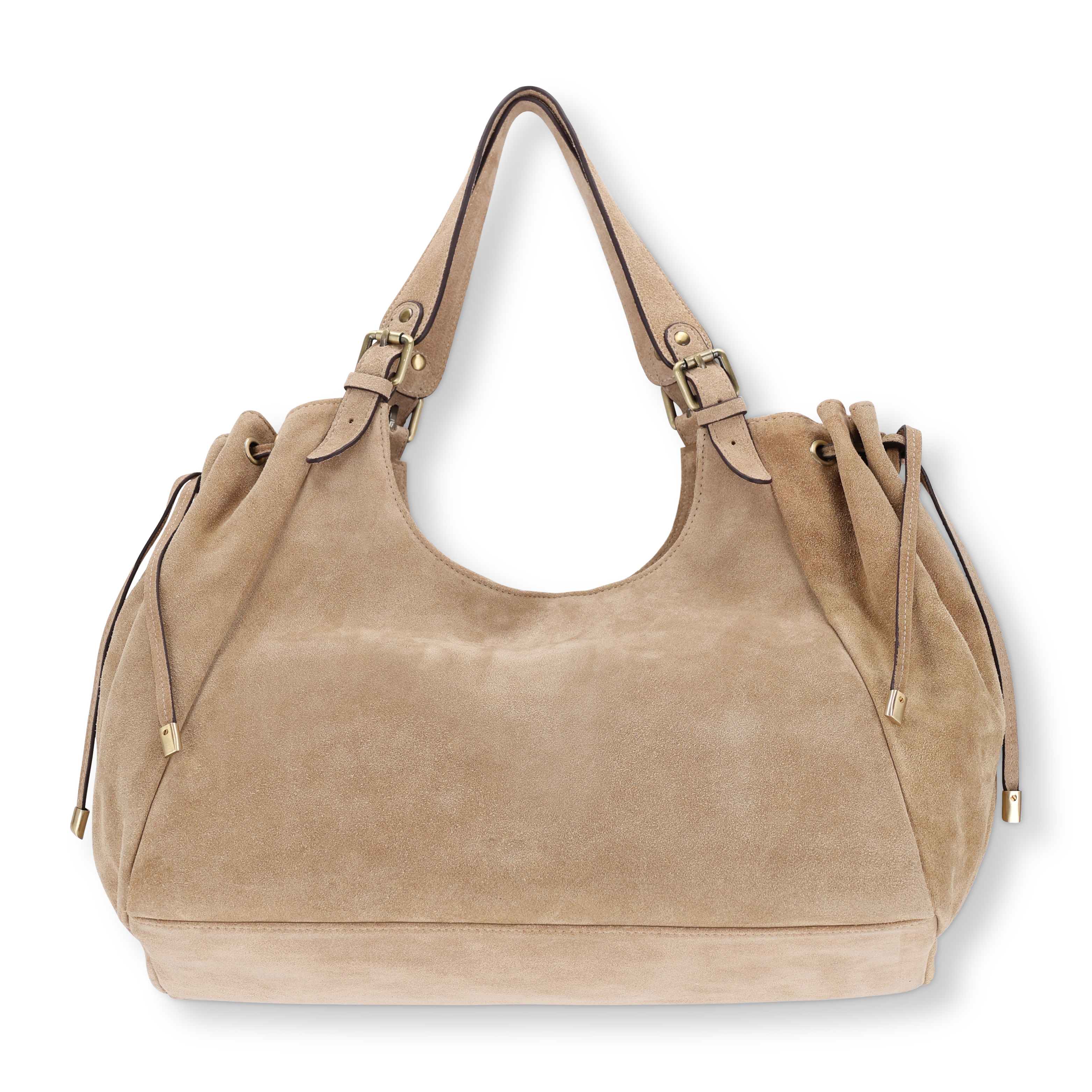 Zandkleurige suède shopper