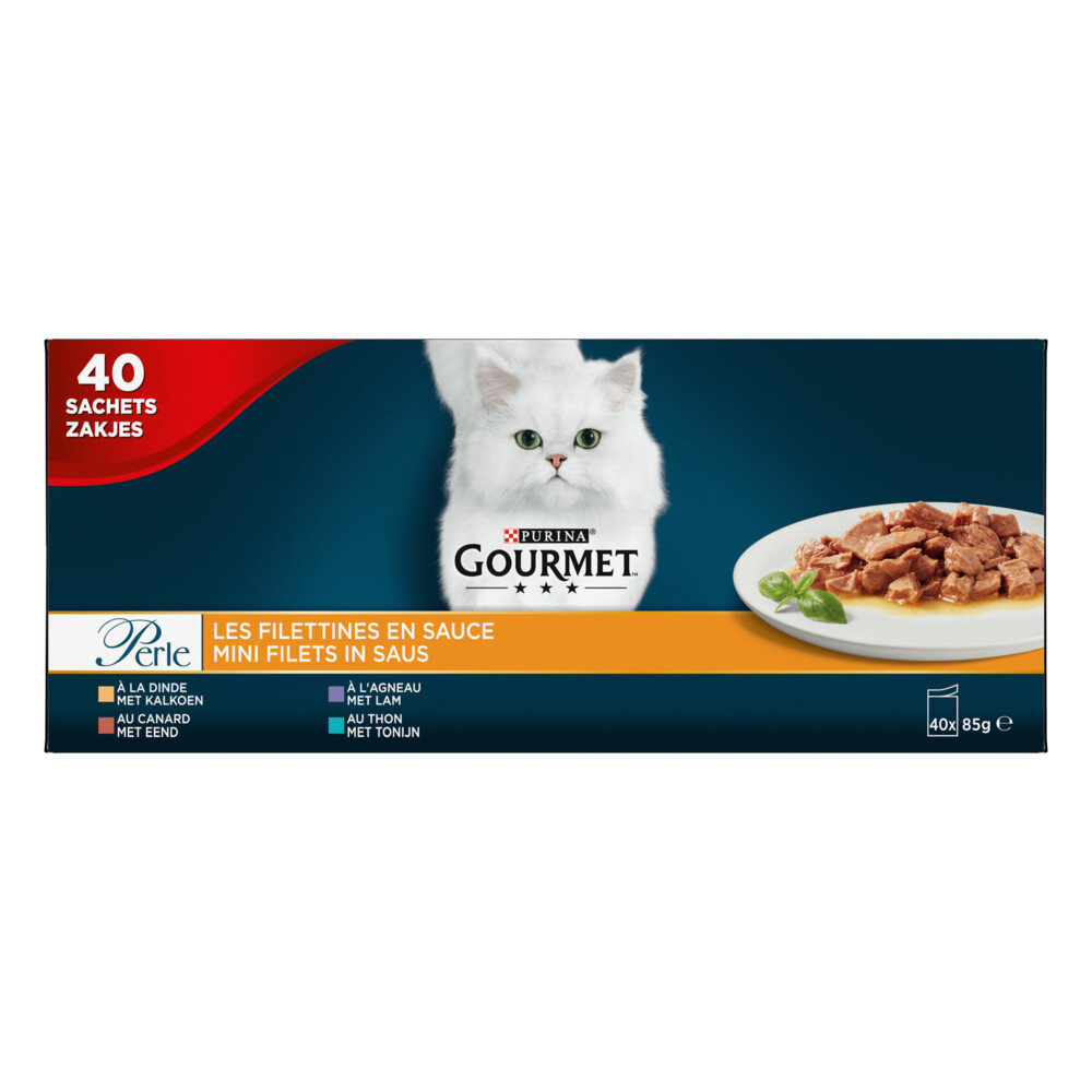 Gourmet Perle Mini Filets in SausKalkoen, Eend, Tonijn & Lam40 x 85 gr
