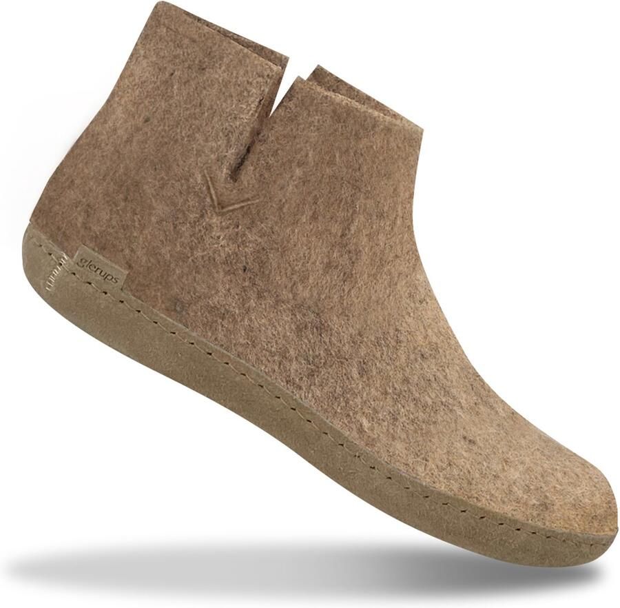 Glerups Hoge Wollen Sloffen Leren Zool Sand