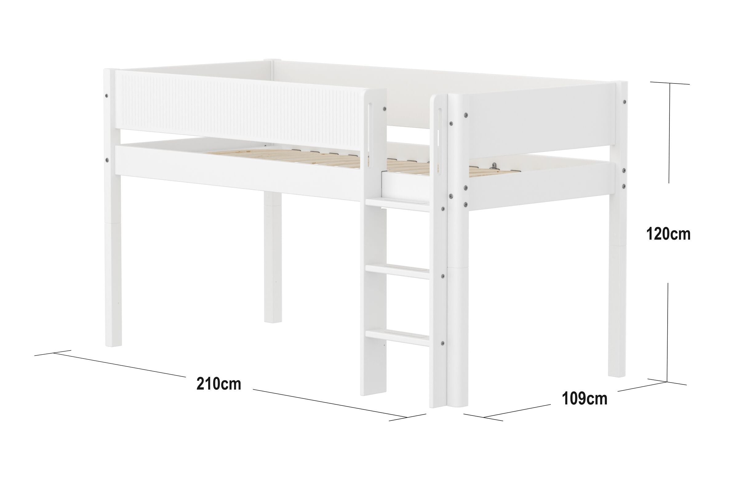 Flexa WHITE Halbhochbett - Weiss / B: 109.0 cm x T: 210.0 cm x H: 184.0 cm
