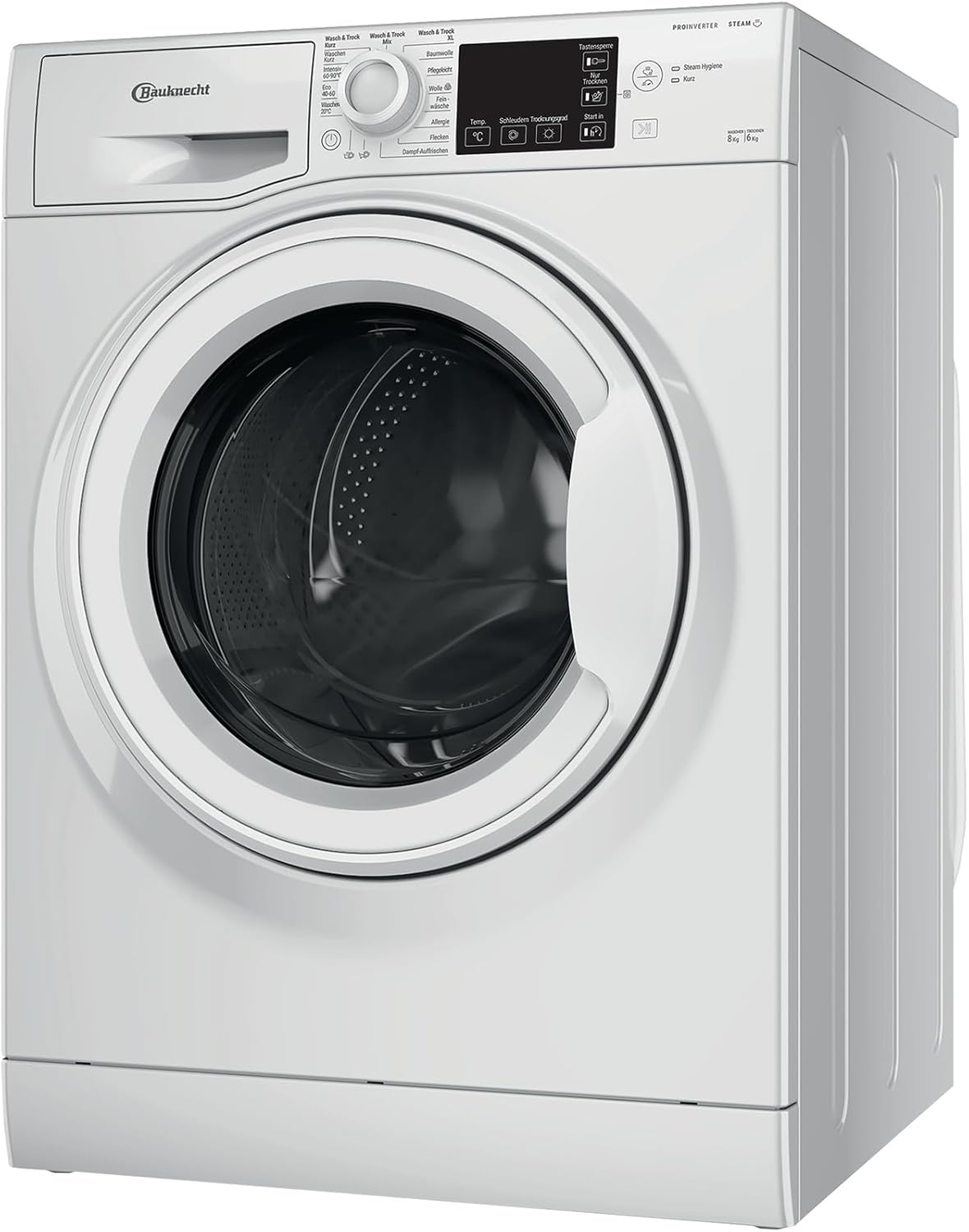Bauknecht WD Eco Shield 8614 D Waschtrockner, 8 kg Waschen, 6 kg Trocknen, Flecken 40°, Steam Hygiene mit Antivirus, Steam Refresh, Anti-Allergie-Programm, Dynamic Inverter-Motor, Weiß