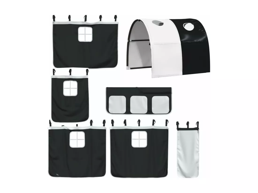 Lit mezzanine enfants et tunnel blanc/noir 90x200 cm pin massif