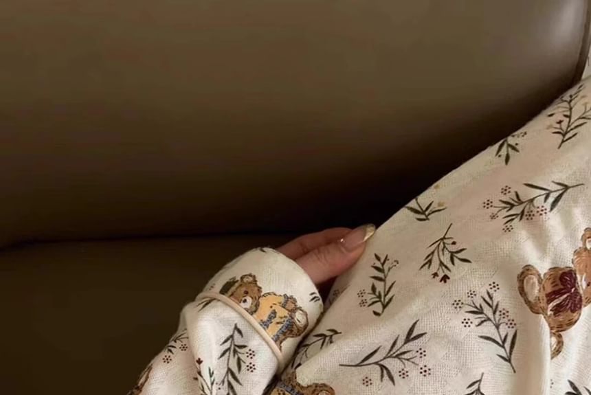 GOUB - Pyjamaset: top met lange mouwen en berenprint + broek