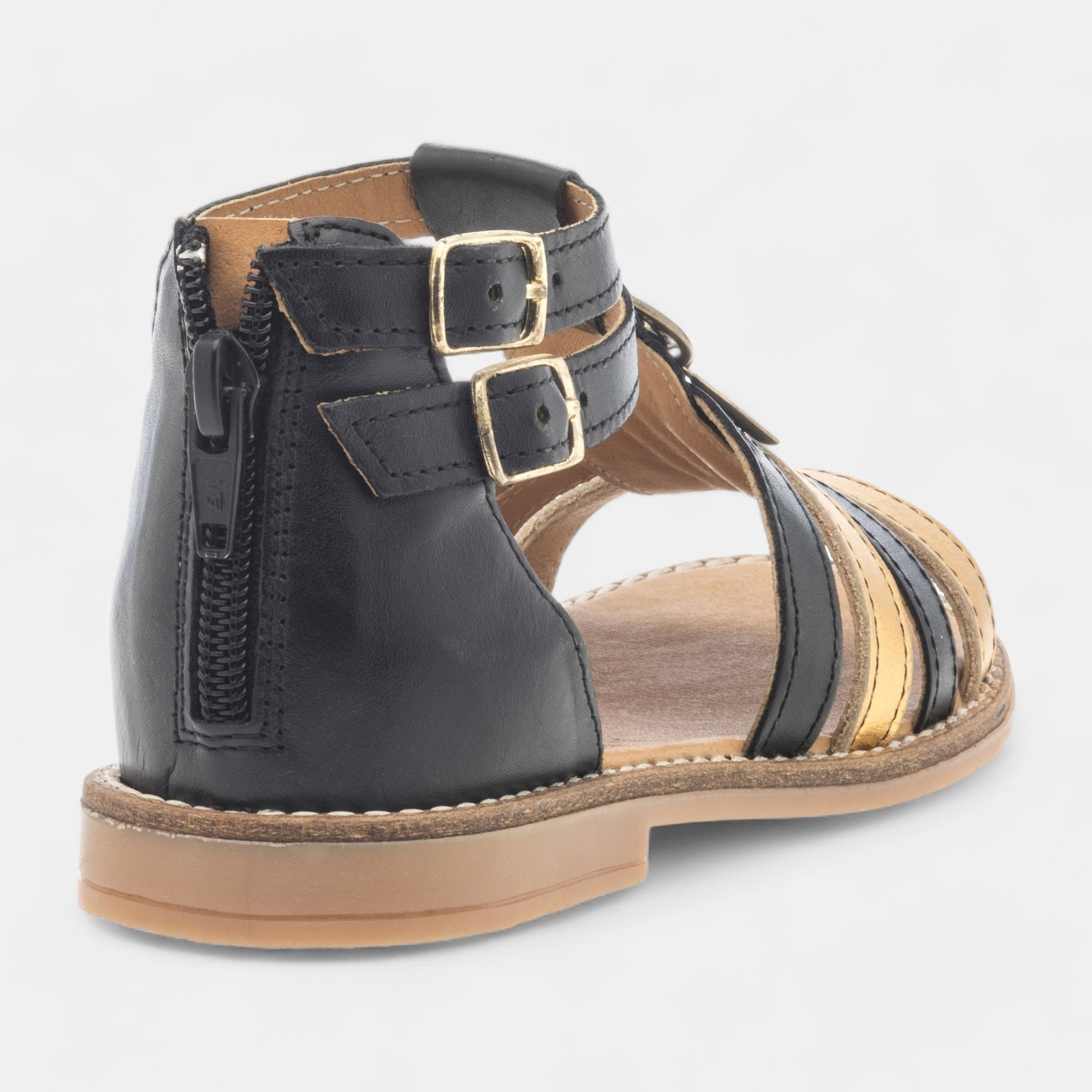 Nu-pieds Fille en cuir noir