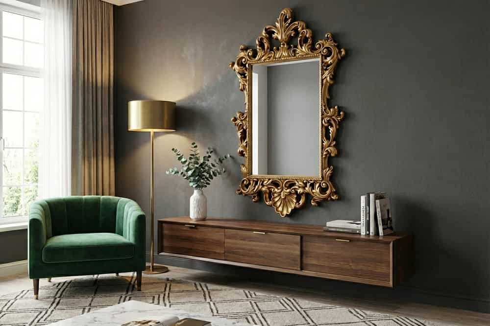Design Wandspiegel OPULENT 125cm gold detailreiche Rahmenverzierung Modern Barock