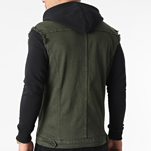 Veste Jean A Capuche 2052 Noir Denim Vert Kaki