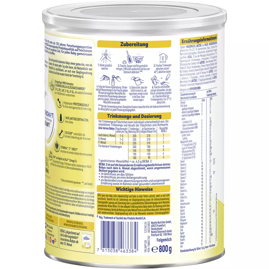 Nestlé BEBA 2 Folgemilch 800 g nach dem 6. Monat