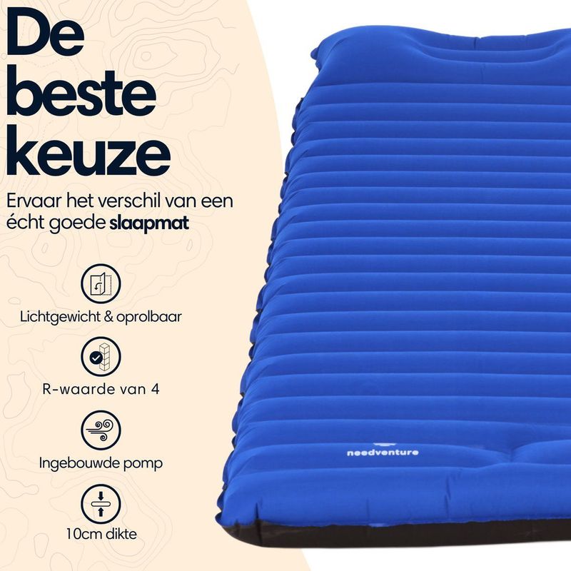 needventure - 10CM - Slaapmat - Blauw - Zelfopblazend met Ingebouwde Voetpomp - 1 Persoons