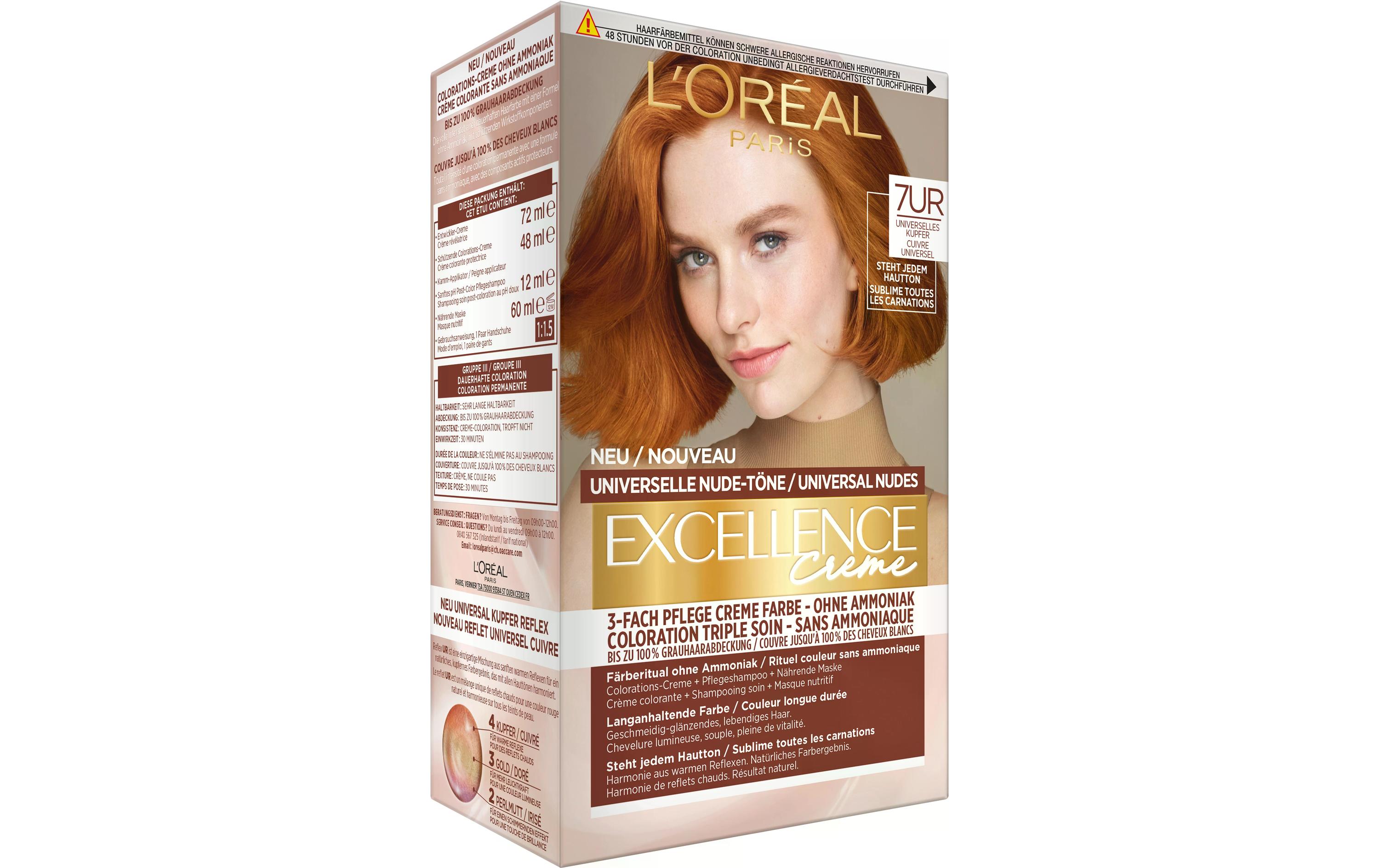 Haarcoloration Excellence 7UC Universelles KupferHaarfarbe mit einzigartiger Mischung aus kühlen und warmen Reflexen
