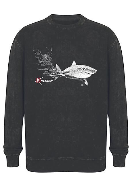KANUMERA - SWEAT SHIRT DELAVELE REQUIN BLANC ET LE PLONGEUR