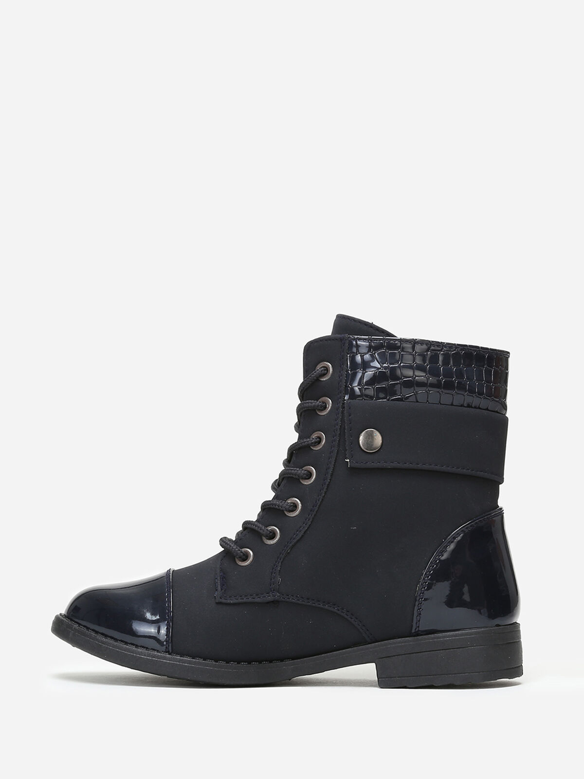 Bottines bi matière avec lacets- Bleu marine