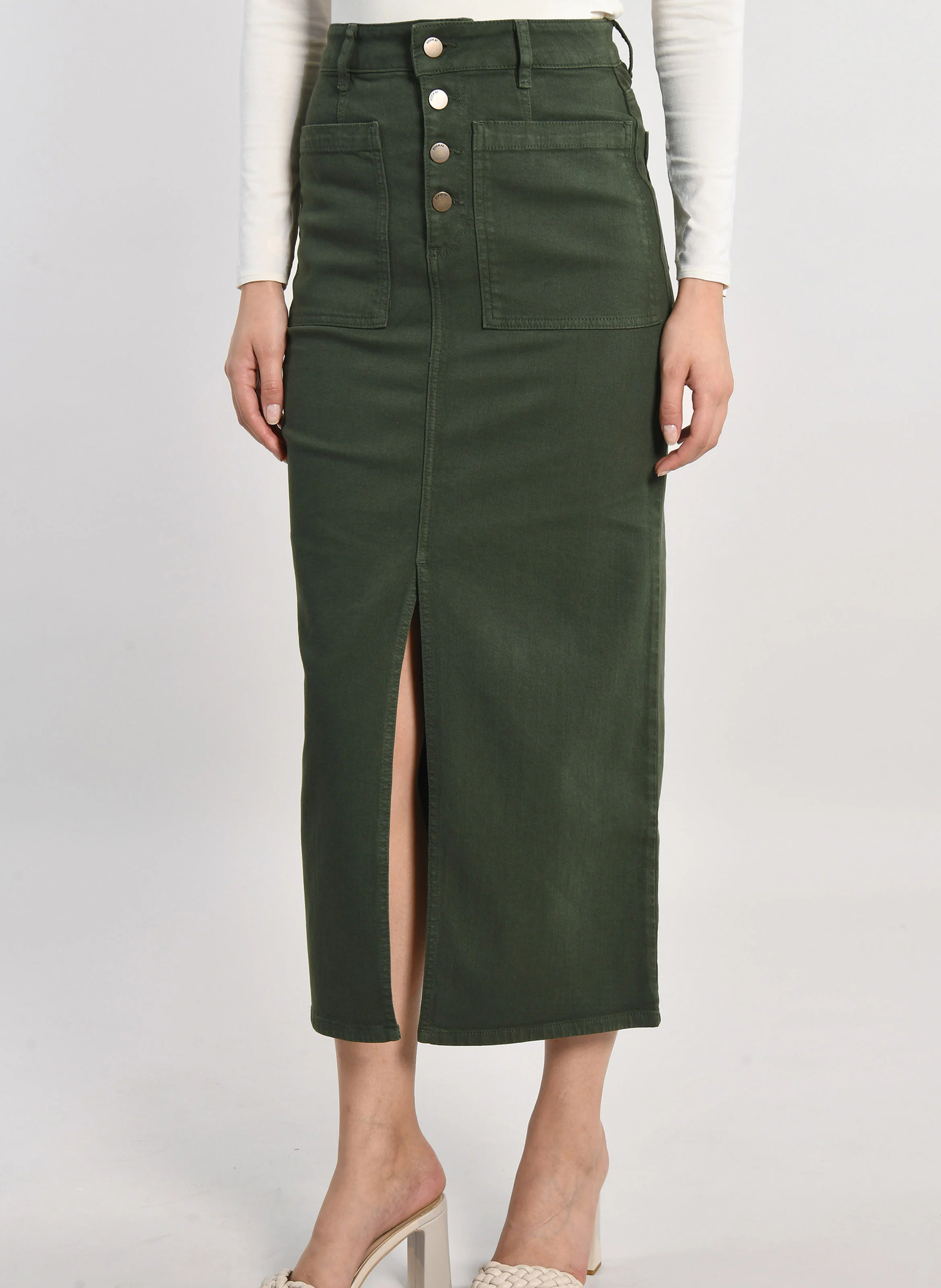 THADEE - Jupe midi en coton | Kaki