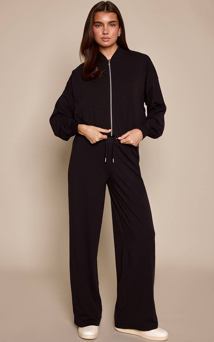 Noir Ensemble Coordonné Bomber Décontracté Zippé