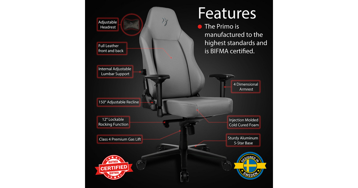 ArozziPrimo - Full Premium Leather - Anthracite gamestoel  (Antraciet)