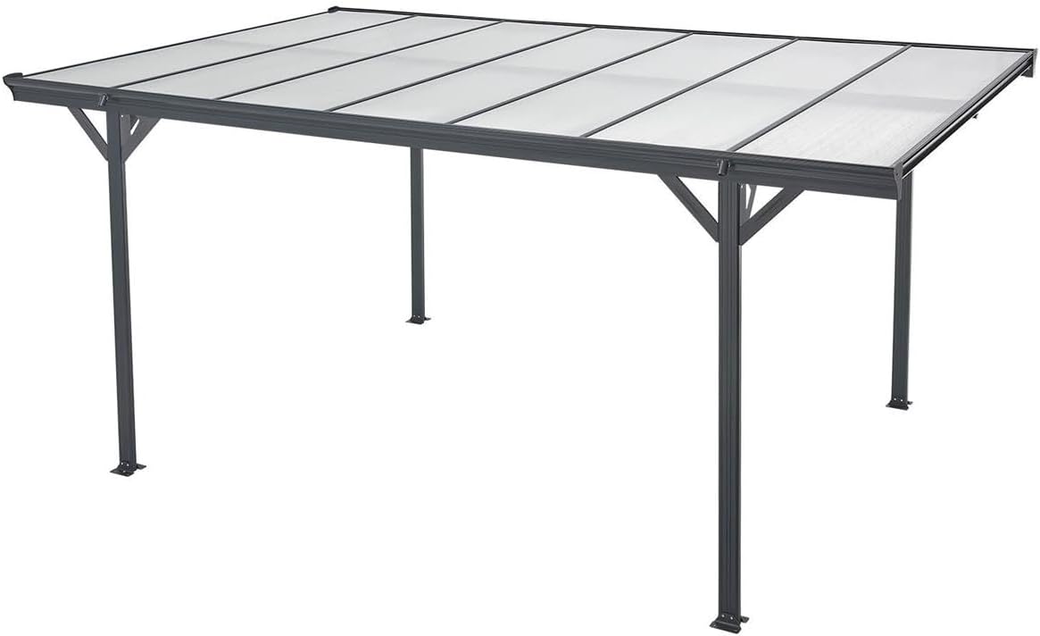 Aluminium Carport München Überdachung 5 x 3 m grau anthrazit KFZ PKW Auto Boot Hänger Fahrrad mit Aluminiumrahmen (Flachdach)
