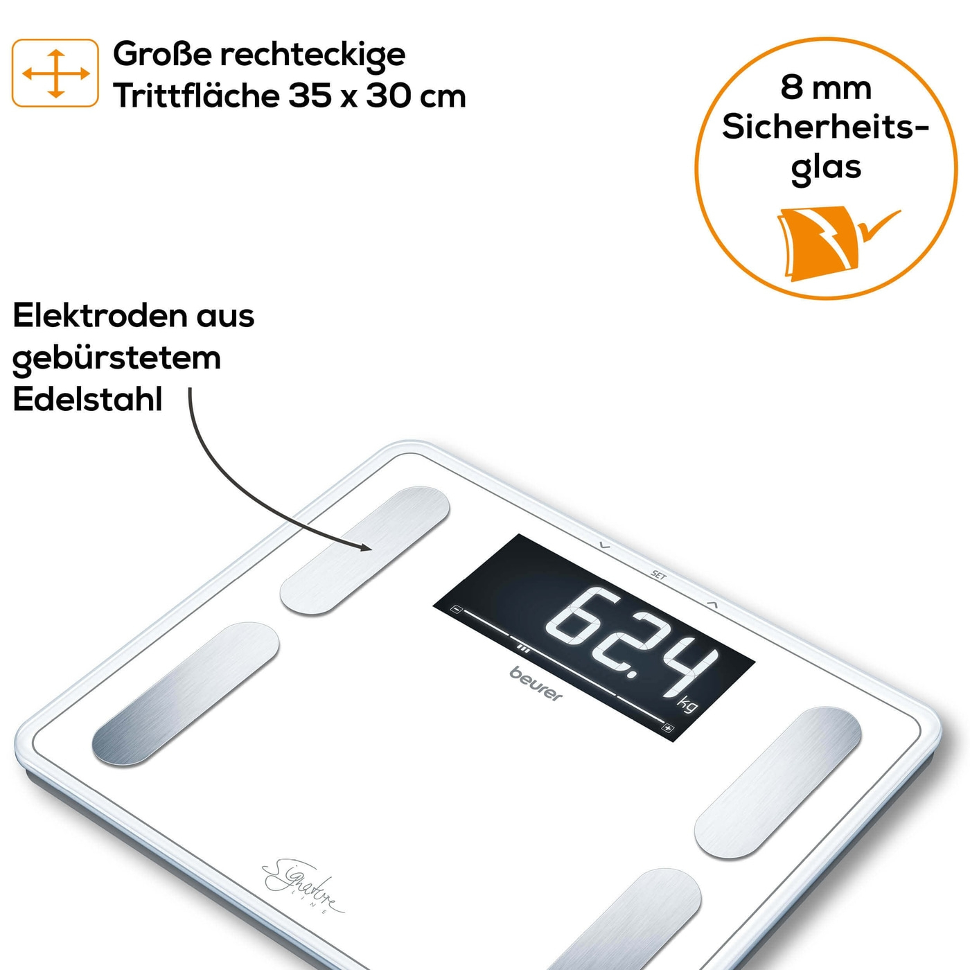BF 410 Diagnosewaage LED Personen Waage zur Körperanalyse inkl. Batterien (73573) - Weiss