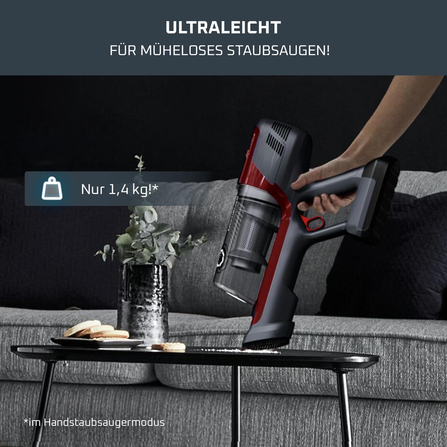 Rowenta X-Pert 6.60 Animal Akkustaubsauger, 100W Leistung, 45 Min Laufzeit, kabellos & beutellos, LED-Düse, herausnehmbarer Akku, inkl. Fugendüse, Wandhalterung und Tierhaarbürste, rot/schwarz, RH6878