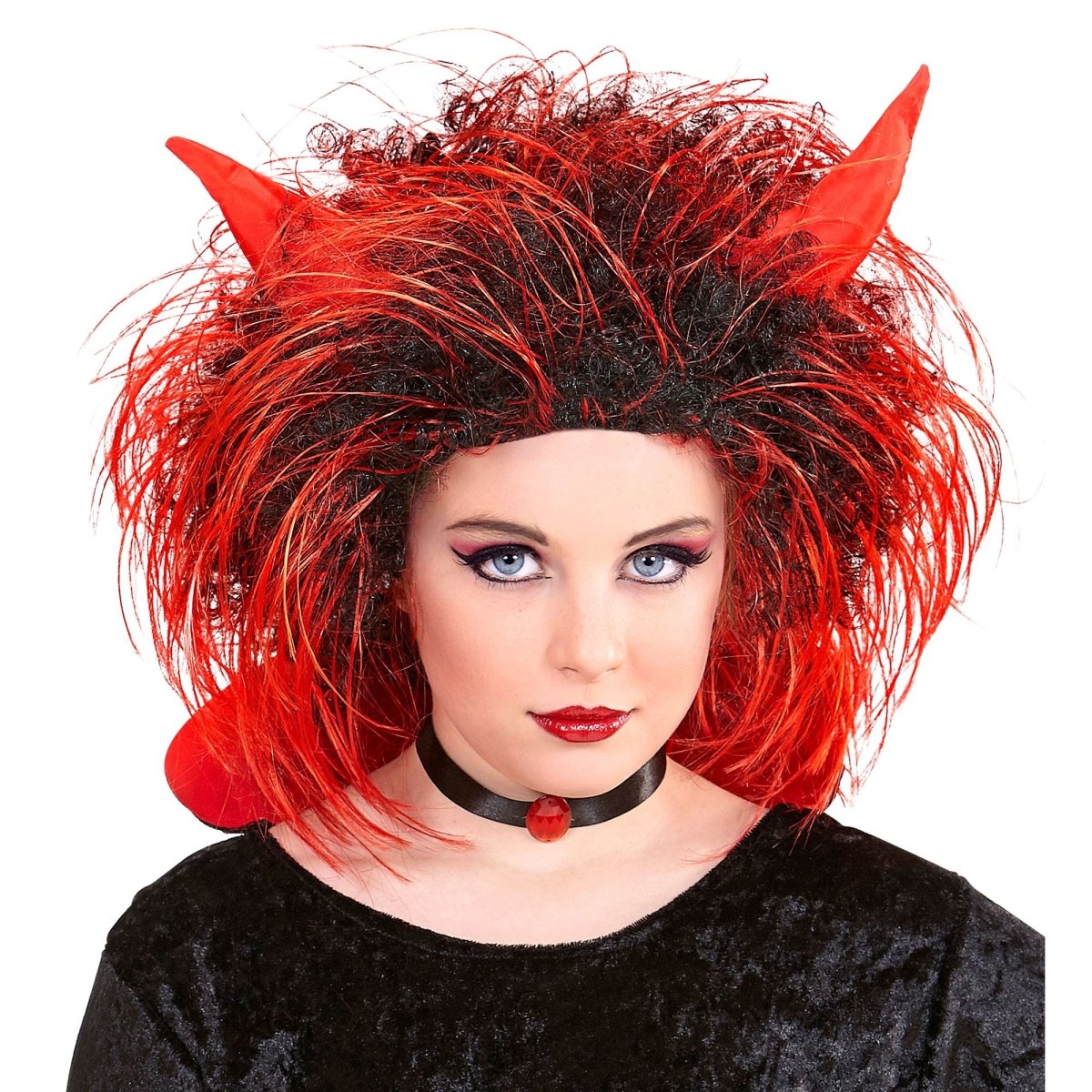 Halloween Pruik Rood Zwart Duivel