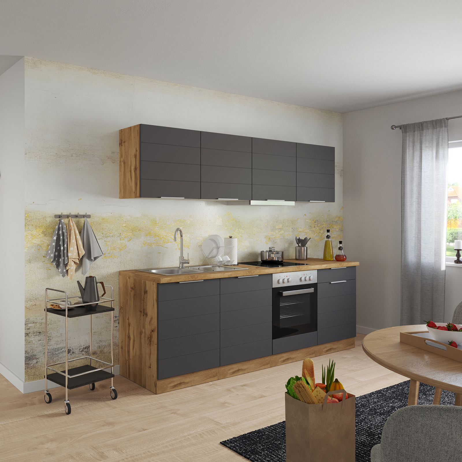 Spülenschrank FLORENZ - Wotaneiche-grau matt