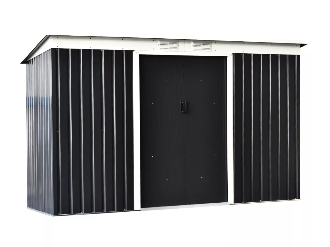 Abri de jardin - remise pour outils - cabanon portes verrouillables - dim. 2,8L x 1,3l x 1,72H m - tôle d'acier gris noir