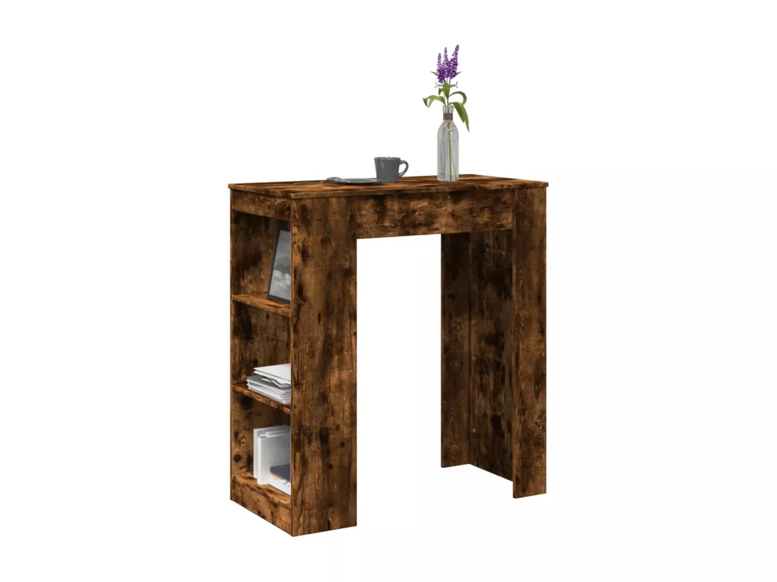 Table de bar avec étagères chêne fumé bois d'ingénierie