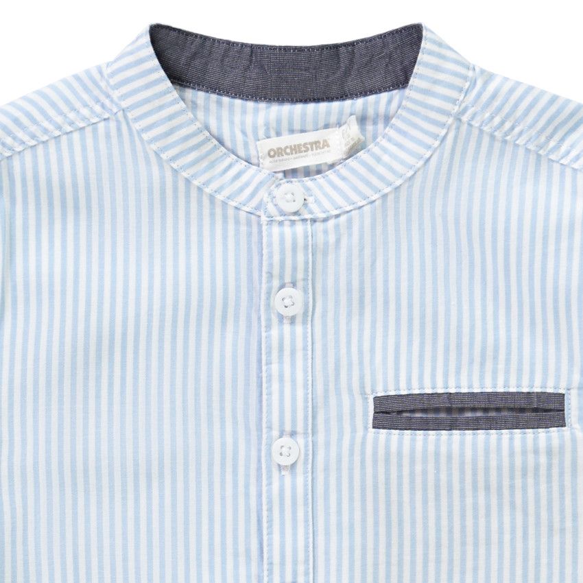Chemise manches courtes à rayures en coton pour garçon - Ecru