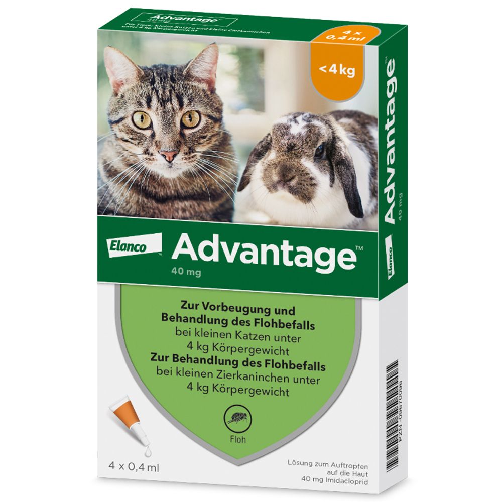 Advantage® 40 mg für Katzen und Zierkaninchen bis 4 kg Körpergewicht